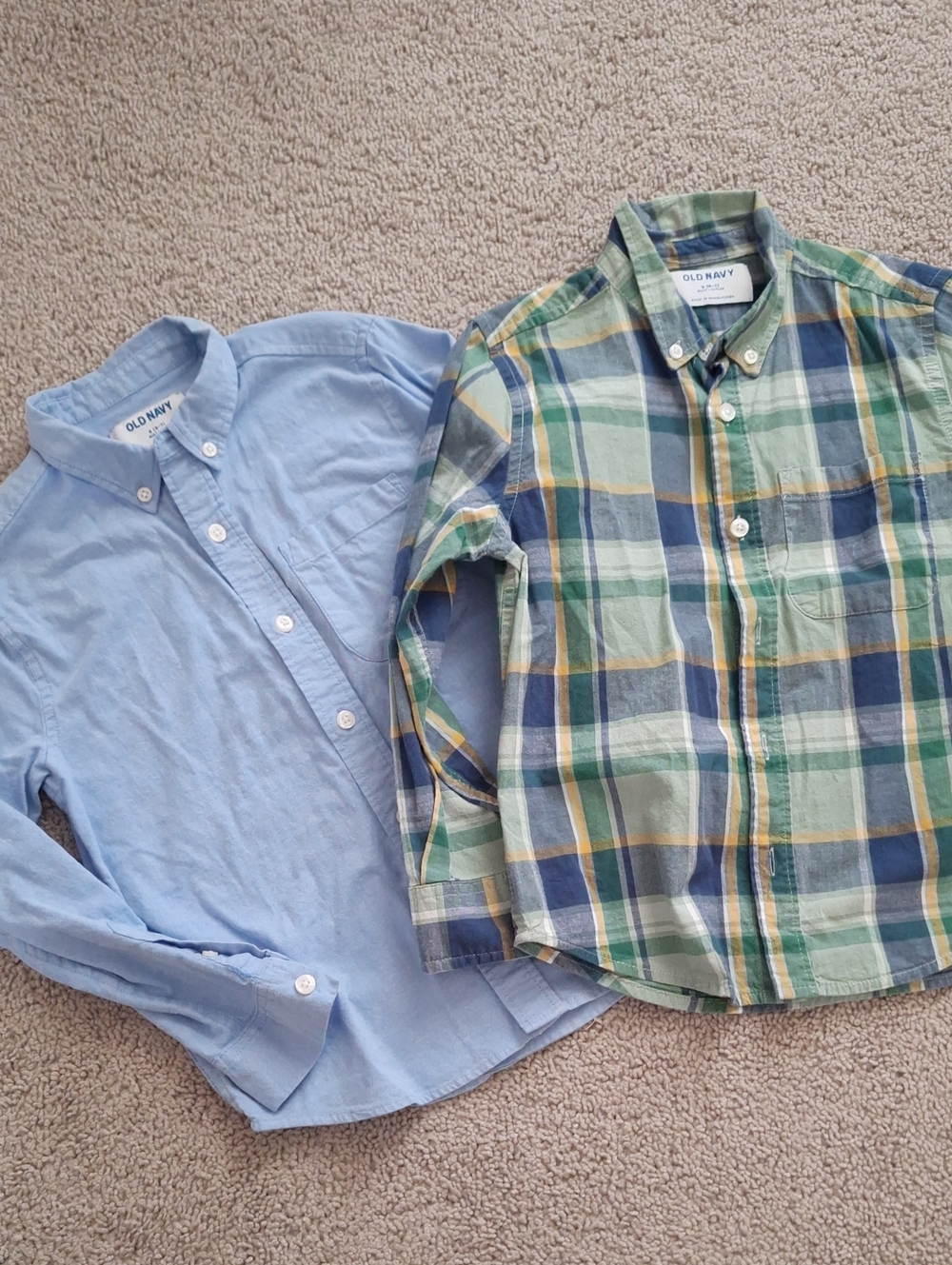 Old Navy Boys' Light Blue Shirt and Green Plaid Button-Down Set Size 6/7
